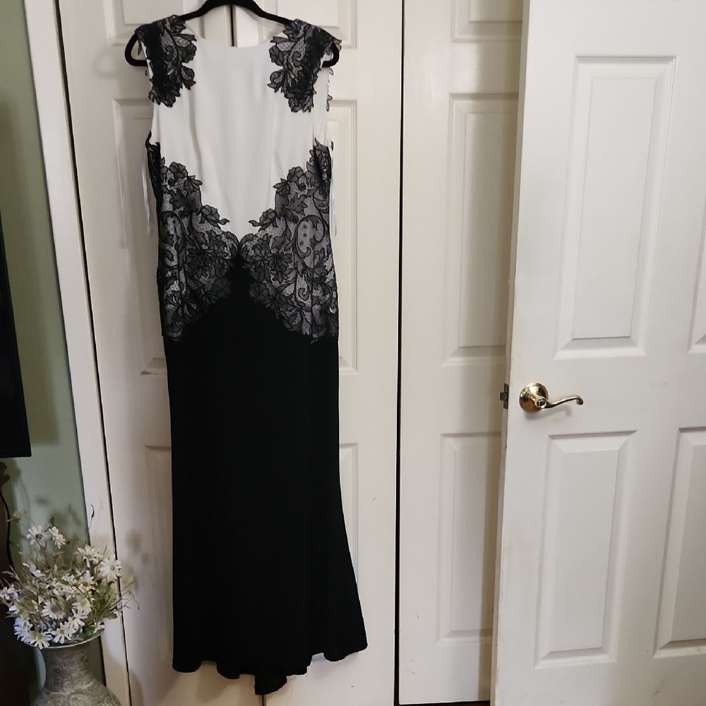 Tadashi Shoji Elegant Black and White Lace Maxi Dress